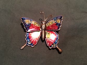 Gold Tone & Enamel Butterfly Brooch