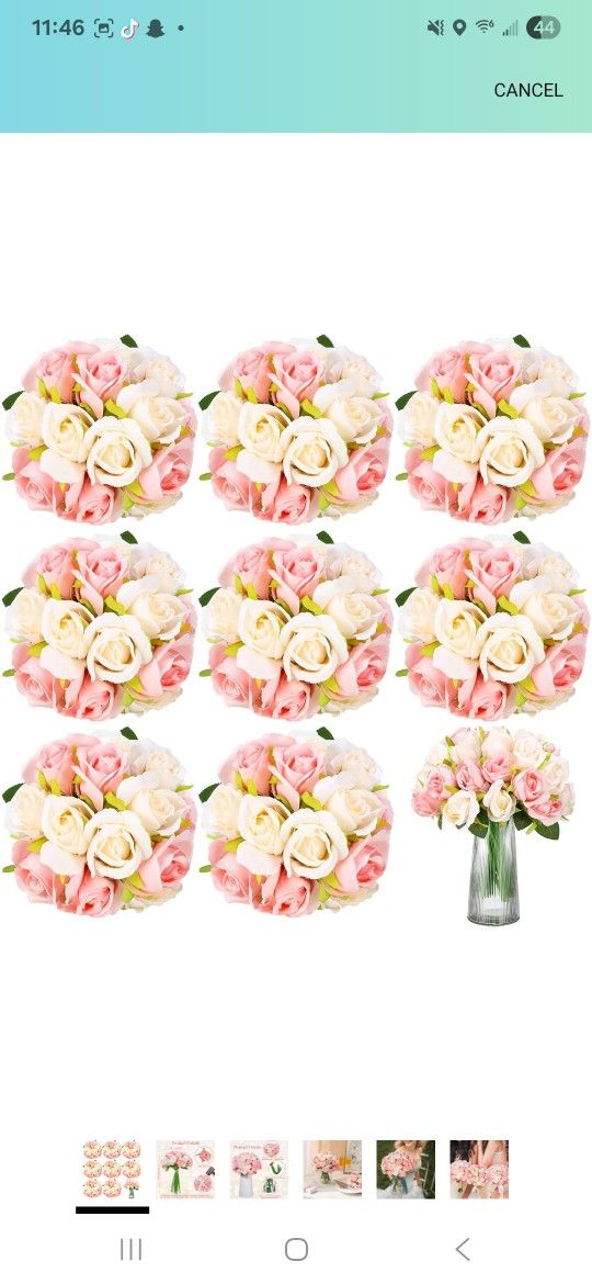Tigeen 96 Heads 8 Bouquets Artificial Rose Flowers Bouquet Flower Roses with Stems Fake Roses Wedding Floral Arrangements Centerpiece for Home Table B