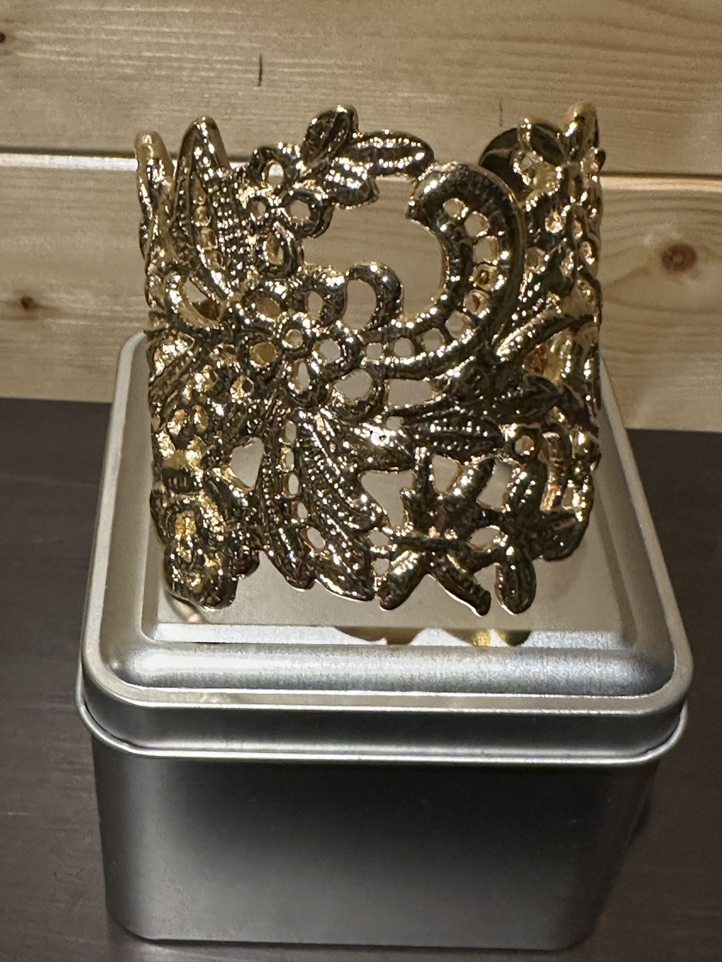 Beautiful gold costume jewelry bracelet cuff.