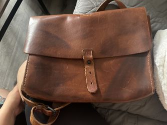 Allsaints Spitalfields Large Brown Leather Laptop Crossbody Bag