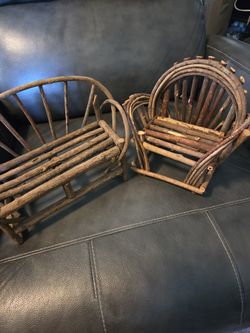 Toy-Sized Doll Bentwood Twig Bench and Chair