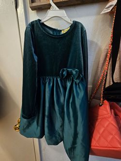 Girls Teal Velvet and Satin Holiday Dress