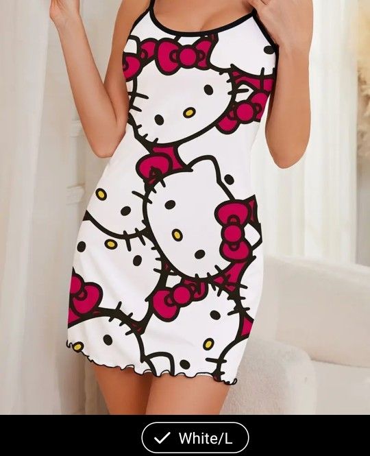 Hello Kitty Cute Cartoon Patterned Nightgown