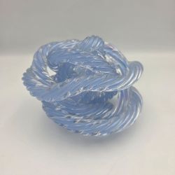 Hand Blown Light Blue Swirl Art Glass Knot Sculpture Murano Style Paperweight