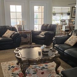 Authentic Black Leather Couches and Dark Brown Leather Recliner