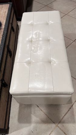 Cream Color  Faux Leather Storage Ottoman