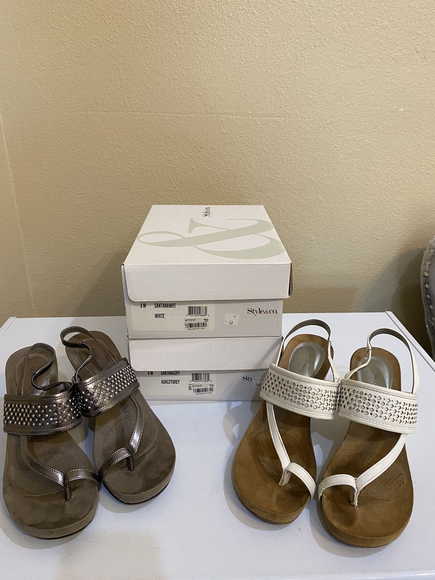 2 Pair Of Wedge Heel Sandals Sz 8M