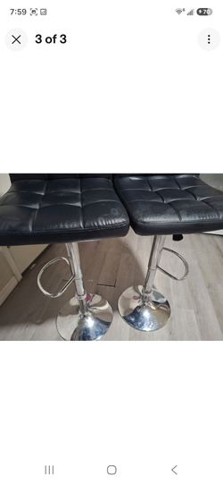 Set of 2 Black Swivel Adjustable Barstool w/ Backrest, Chorme metal Base