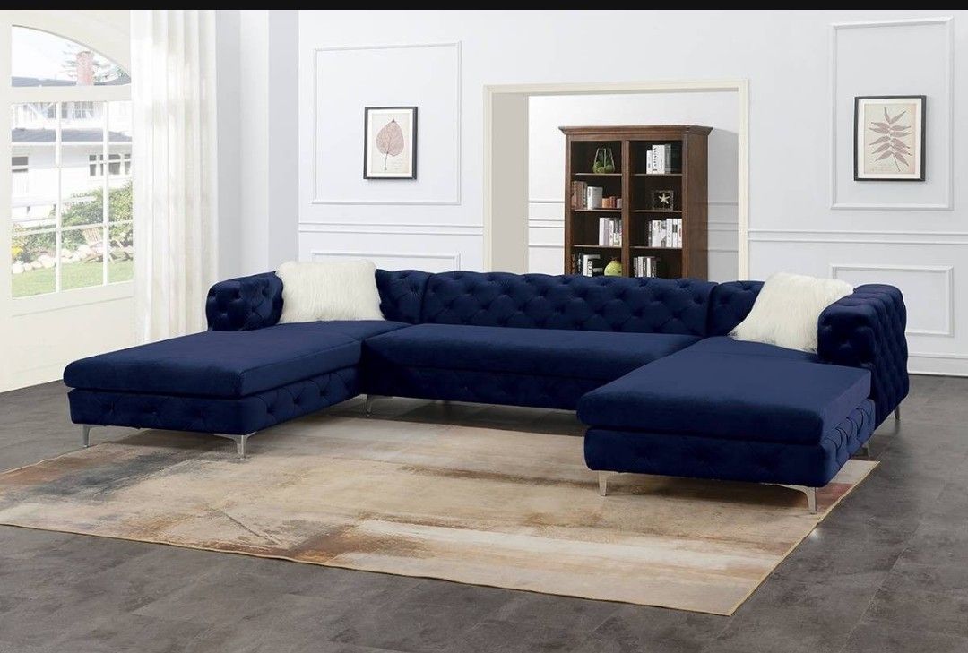 🔥🔥 Brand New Velvet Blue Modern Style Sectional Sofa🔥🔥