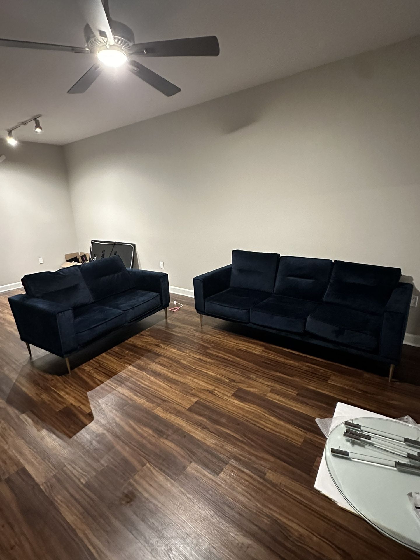navy blue loveseat & sofa set