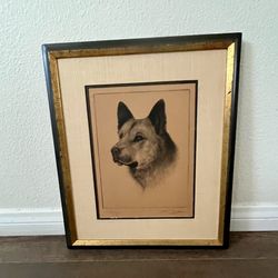 1966 German Shepherd Dog Print “A Fried” Sign By  John James 14/16 Inches 