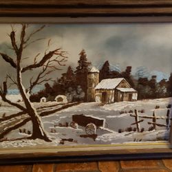 Mid Century Oil On Canvas Painting