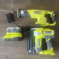 Ryobi One+ 2-Tool Combo Set Brad Nailer & Reciprocating Saw With Battery And Charger