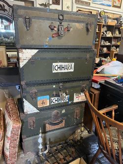5 Vintage US Army Footlockers Viet Nam War Era
