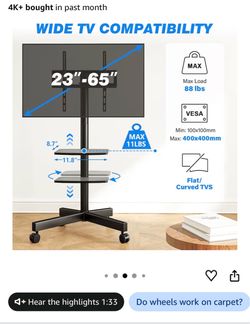 Rolling TV Floor Stand with Shelves