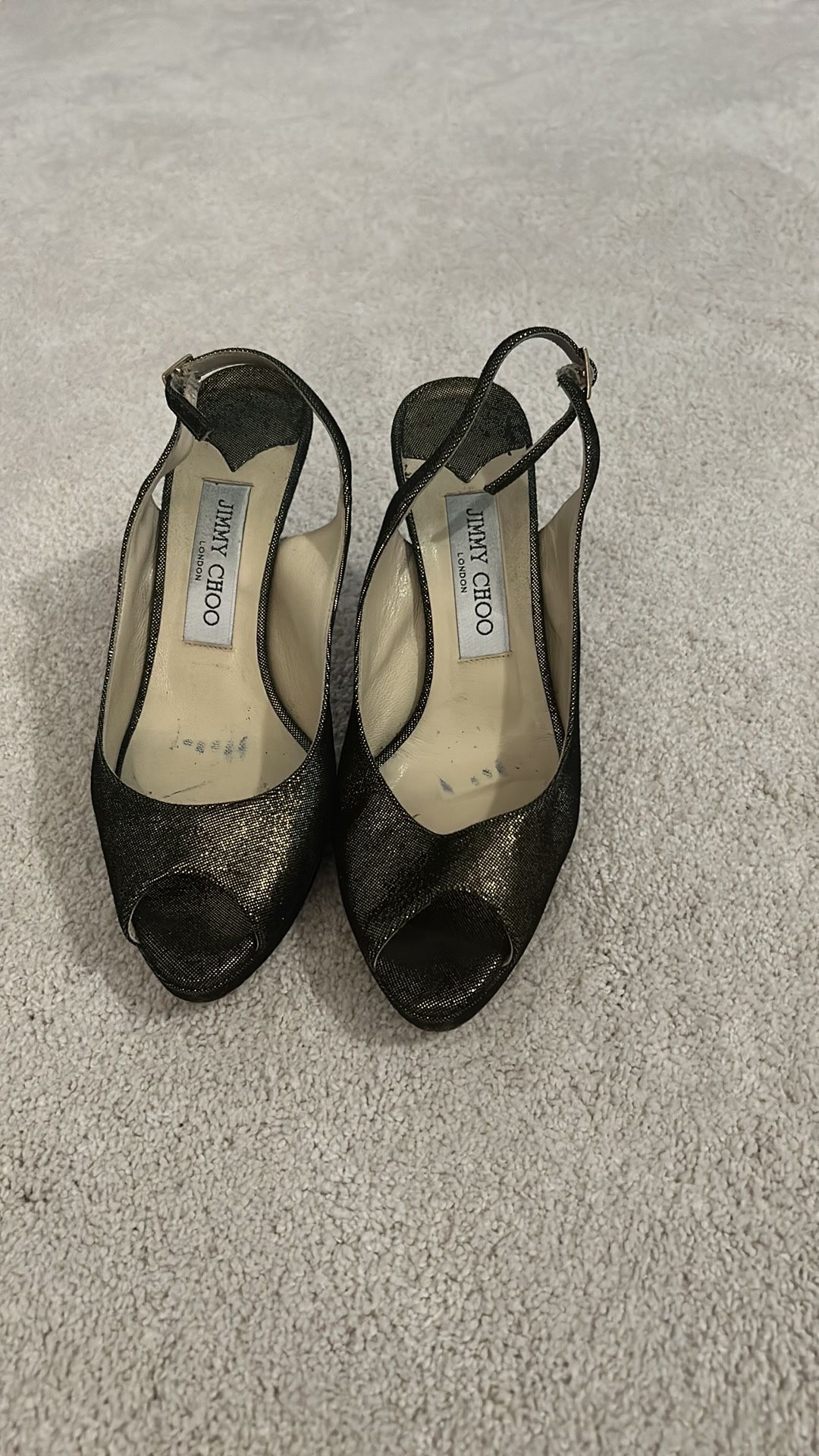 Jimmy Choo Glitter Suede Gold Shoes Size 36 1/2