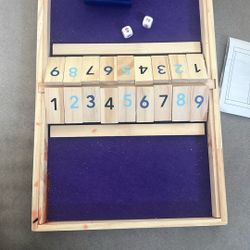  1-9 Number Shut The Box Wooden Game, 4 Dices Fun Table Math Game with Wooden Board Popular Pub Game Travel Family Dice Game 2 Players