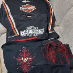 Harley-Davidson Long Sleeve Embroidered T- Shirts Tank Top Sweater Vest Cotton Flannel Pants Zip Up Jacket Woman's Adult Size Small And Medium $5 Each