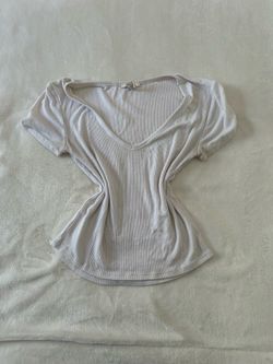 White Ribbed V-Neck Baby Tee