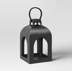 Threshold Cast Aluminum Lantern – Black 13.5” Pillar Outdoor Candle Holder NWT