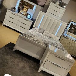 $49 Down finance or Cash  Led Upholstered Bedroom Set Queen/King Bed Dresser Nightstand and Mirror Chest Options