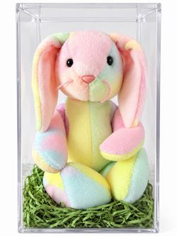 Vintage Ty Hippie Bunny Beanie Baby 1999 Pastel Tie Dye Rabbit Tags & Display Case