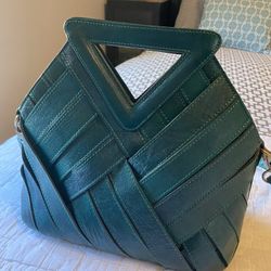 Moroccoan leather purse - teal, geometric design, new!
