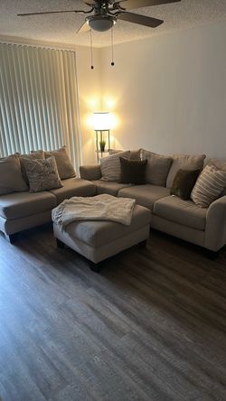 Beige Sectional Sofa with Ottoman