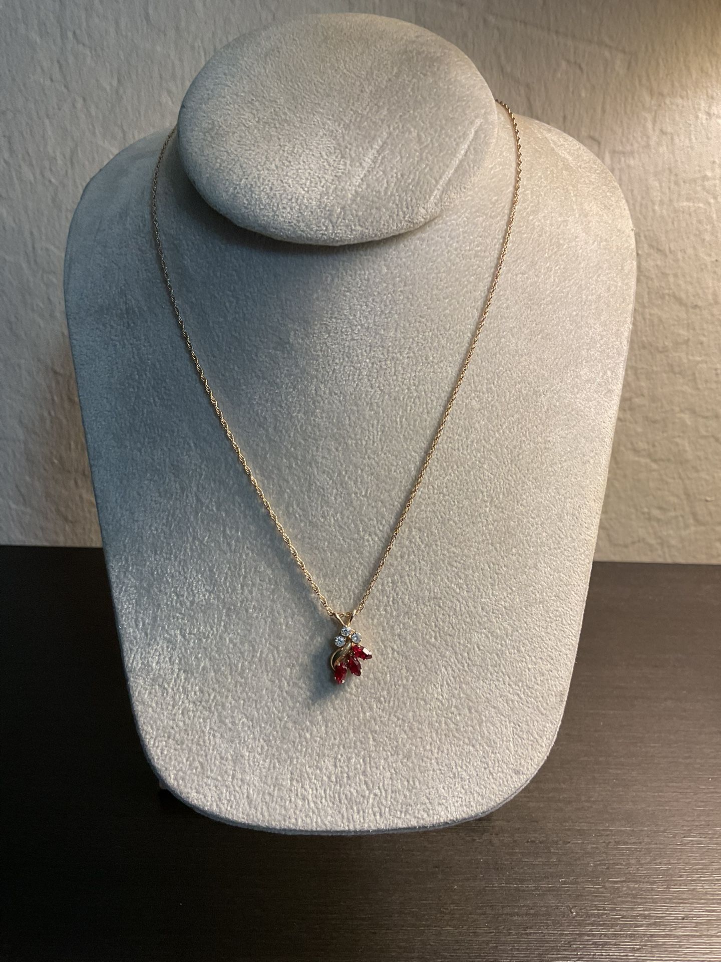 Ruby / Cz Pendant And Chain
