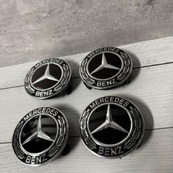 4PCS Mercedes Benz Wheel Center Hub Caps 75mm Black Logo Badge Emblem