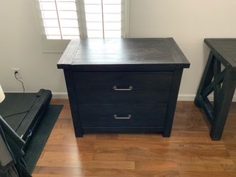 Living Spaces Jaxon File Cabinet Black Brown Storage Drawers (matching desk also listed)