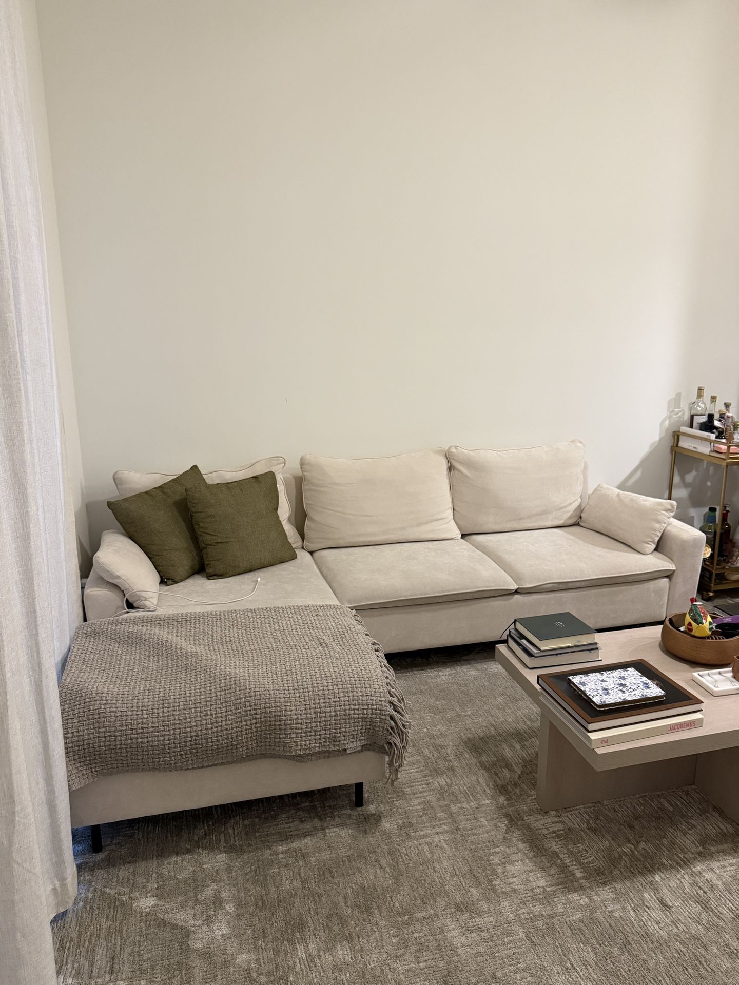 L shape beige Couch For Small Apartment. 