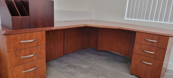 Solid wood L shaped desk & cabinet