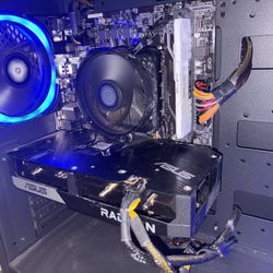 Entire Setup, Gaming PC with RGB Lighting, Dual monitors, Desk and Gaming Chair.