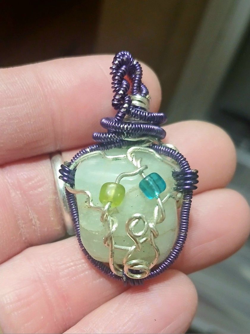 Handmade Aquamarine Wire Wrap Crystal Pendant 