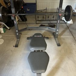 CHAMP Weight Lifting Bench And Half Rack With Weights