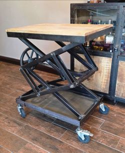 Industrial Vintage Metal  Scissor lift rolling table