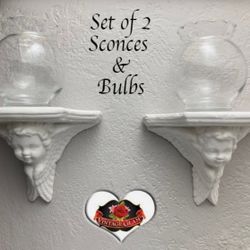 Set of 2 Vintage Cherub Head Sconces With Glass Bulbs