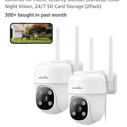 Wansview 2K Security Cameras Outdoor-2.4G WiFi Cameras for Home Security Outside (Corded), Color Night Vision, 24/7 SD Card Storage (2Pack)