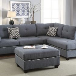 New Gray Sectional Sofa Couch Ottoman 
