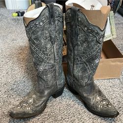 Corral Gray Silver Glitter Rhinestones Inlay Western Cowboy Cowgirl Boots