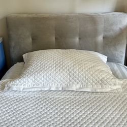 Set of two Twin headboards from West Elm, with bed frame and new mattress.