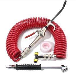 IBroPrat Air Blow Gun Kit,Heavy Duty Air Seat Blow Gun Kit For Semi Truck Air Hose With 30FT (9M) Long Coil And Extended Dual Head Tire Air Chuck Red