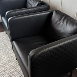 Two Armchairs In Black Vegan Leather