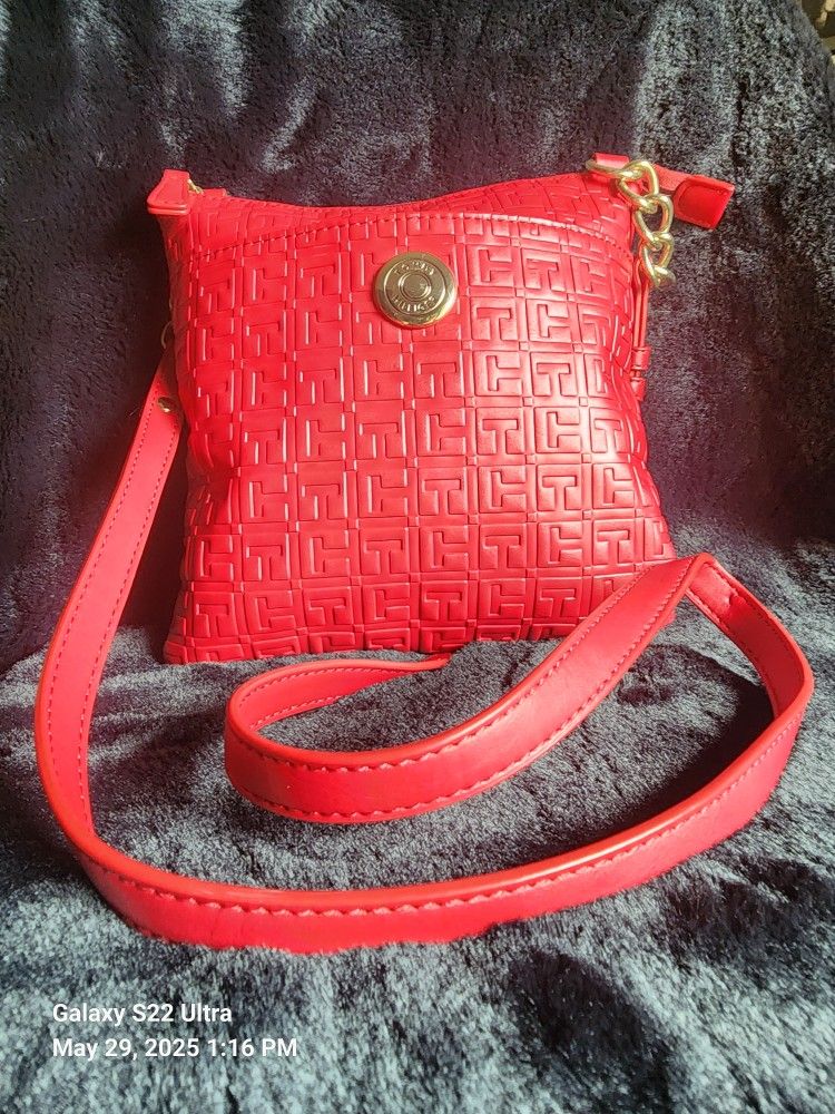 Red Vegan Leather Tommy Hilfiger Embossed Crossbody