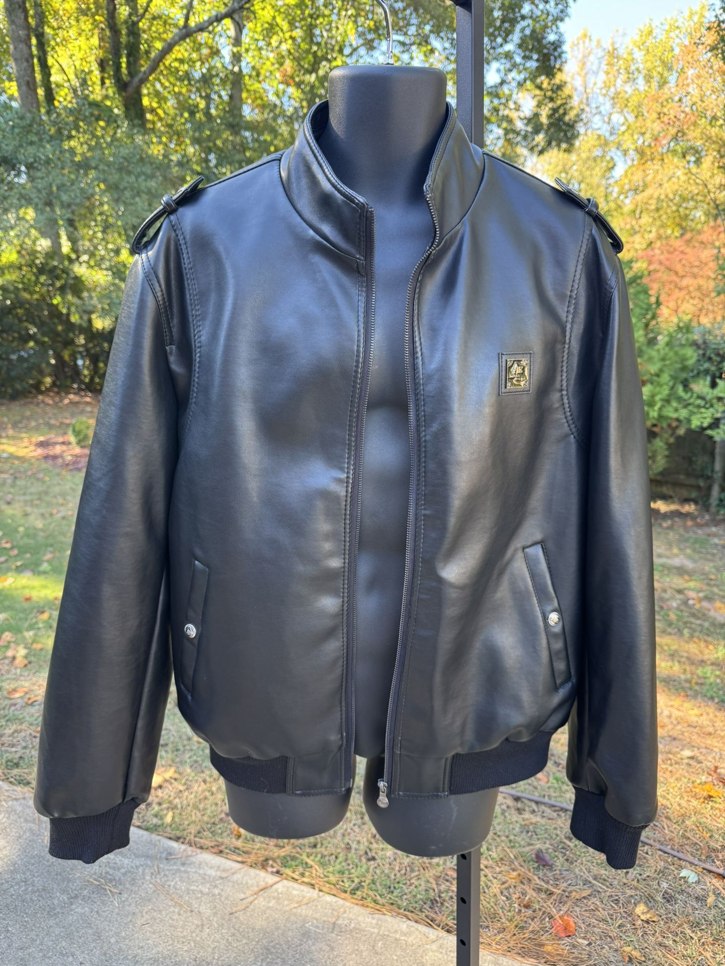 Angelo Emiliano Mens Black Faux Leather Jacket