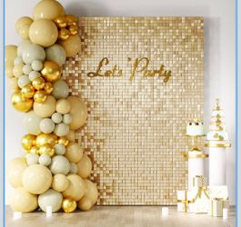 Champagne Gold Shimmer Wall Backdrop 24PCS Gold Sequins Backdrop Decoration Panels, Photo Backdrops for Birthday, Anniversary Wedding Engagement Decor