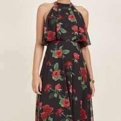 Rose Floral Maxi Dress Halter Top