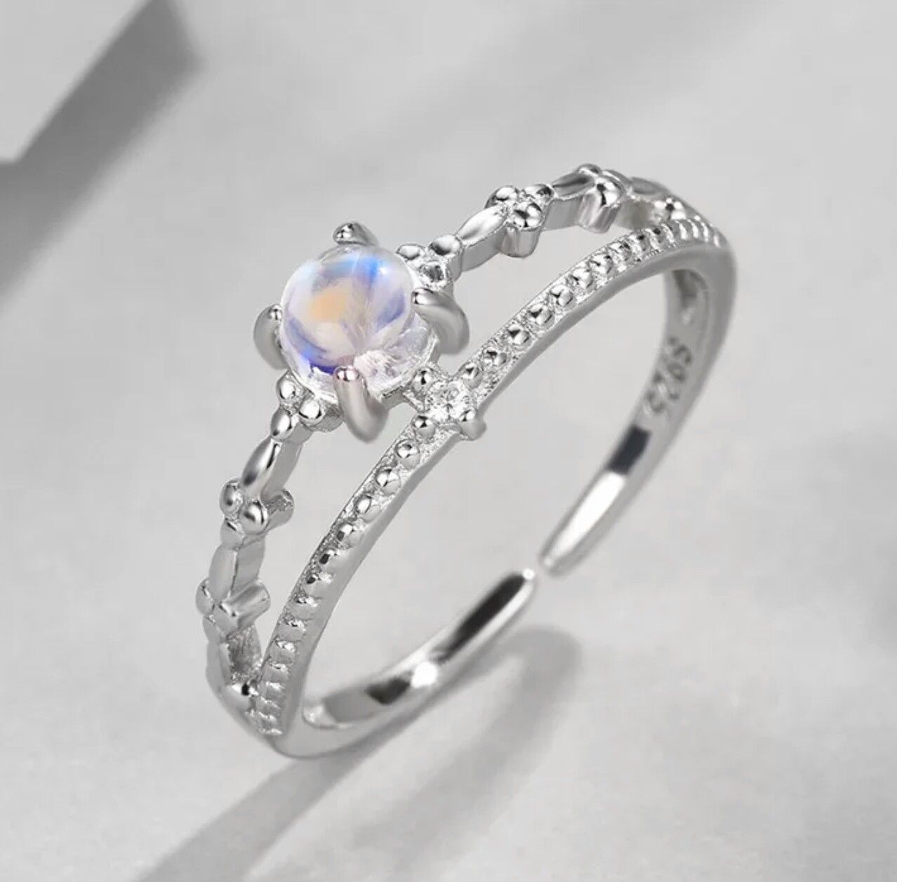 Moonstone 925 Sterling Silver Adjustable Ring