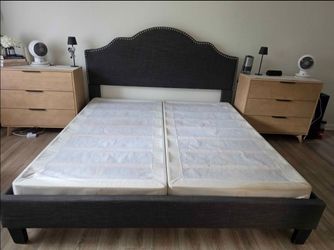 Upholstered charcoal grey Eastern King bedframe (box springs included)